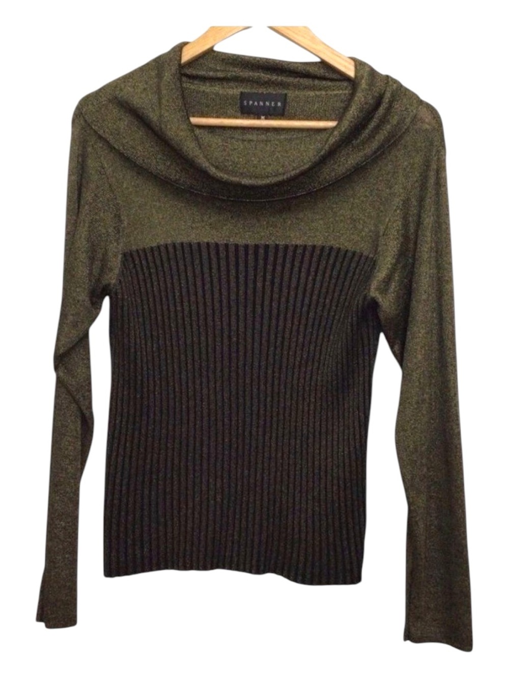 SPANNER sweater knit black color bloc metallic gold cowl neck long sleeve medium